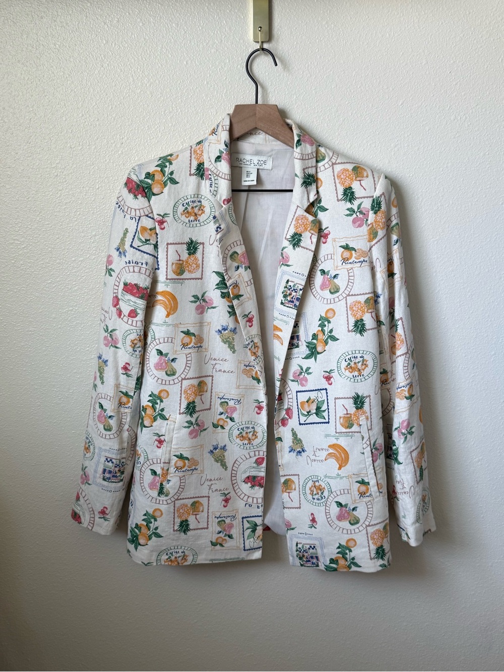 Rachel Zoe White Fruit-Print Blazer Jacket
